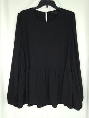 POMANDER PLACE Women's Black Peplum Long Sleeve Minimalist Blouse XXL